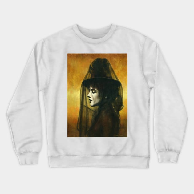 Victorian Gothic Girl In Veil Crewneck Sweatshirt by mictomart